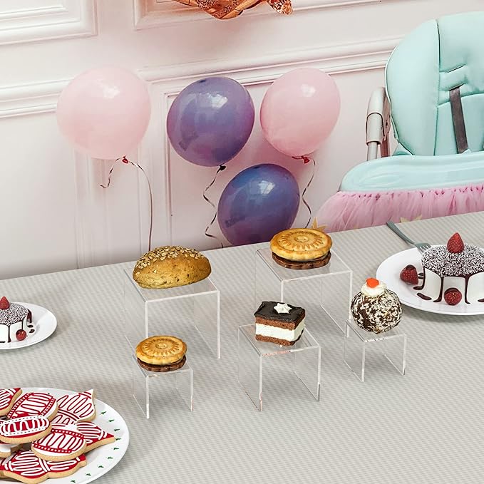 Square Acrylic Shelf Risers 3pcs, Acrylic Dessert Table Display Set, Clear Acrylic Showcase Collectibles Display Shelf for Funko Pop, Cupcake, Toys, Watches, Table Decorations - 4''x5''x6''-Ruum Studio Home