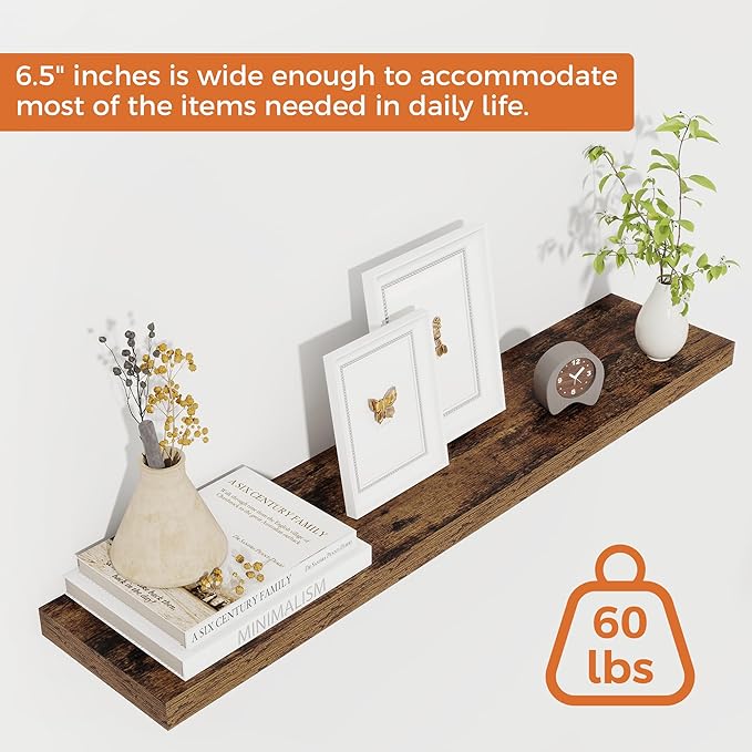 32Inch Floating Shelves for Wall 2 Pack Wood Shelves for Kitchen, Bathroom, Bedroom Wall Mounted Rustic Wood Floating Shelf with Invisible Brackets for Books, Storage, Decor, Rustic Brown-Ruum Studio Home
