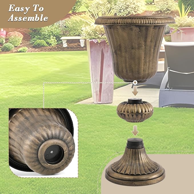 Athena Collection 20''H Garden Plastic Urn Vintage Tall Planter Urn Patio Large Flower Pot Porch Planter Large Planter for Indoor Outdoor Plant, Bronze-Ruum Studio Home