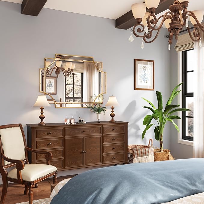 Kelly Miller Large Gold Decorative Mirror for Wall, 30"x40" Gold Bathroom Mirror Vanity Wall Mirror Rectangle Mirror Beveled for Master Bath Half Bath Living Room Bedroom Farmhouse Fireplace Hallway-Ruum Studio Home