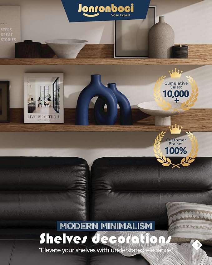 Matte Blue Vase Set - Hug Hollow Donut Aesthetic Ceramic Vases Home Decor, Navy Blue Decor Modern Coastal Decorative Vase for Table Centerpiece Bookshelf Office Entryway Console Fireplace (Navy Blue)-Ruum Studio Home