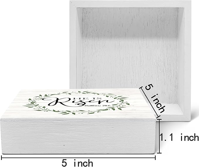 SRADMO He Is Resen Wood Box Sign Desk Decor, Christian Decor Wooden Sign Decoration For Home Office, Wooden Sign Decorations Indoor, Christian Signs For Home Decor Shelf Table Decor-Ruum Studio Home