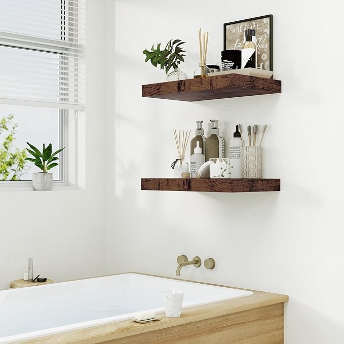 Heimlove Bathroom 12'' Deep Floating Shelves for Wall - Shelf Over Toilet Wall Mounted Farmhouse 24 inches,Wood Floating Shelves Decor & Storage Set of 1,Rustic Brown-Ruum Studio Home