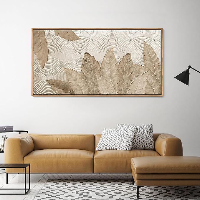 Minimalist & Modern Art for Bedroom Decor Framed Abstract Artwork for Walls Neutral & Contemporary Beige Wall art - Artwork for Living Room and Boho Style Large Abstract Wall Art 24×48IN-Ruum Studio Home