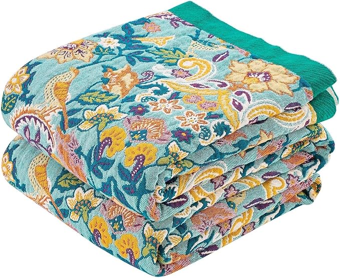 Boho Blanket Throw Quilt, 100% Cotton Soft Light Weight Throw Blankets for Summer, 60"x80" Farmhouse Flower Decorative Blankets, All Season Rustic Reversible Bohemian Throw Quilt-Ruum Studio Home