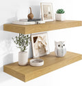 Heimlove 12" Deep Floating Shelves, 36 x 12 Inch Wall Mounted Long Floating Shelf with Invisible Brackets, for Home Decor, Bedroom, Kitchen, Living Room, Bathroom - 2 Pack, Oak-Ruum Studio Home