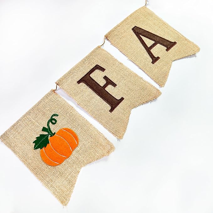 Happy Fall Pumpkin Burlap Pennant Banner Flag Felt Happy Fall Sign and Pumpkin Pattern with Fall Color Ribbon for Fall Autumn Harvest Thanksgiving Day Birthday Baby Shower Party Decorations Supplies-Ruum Studio Home