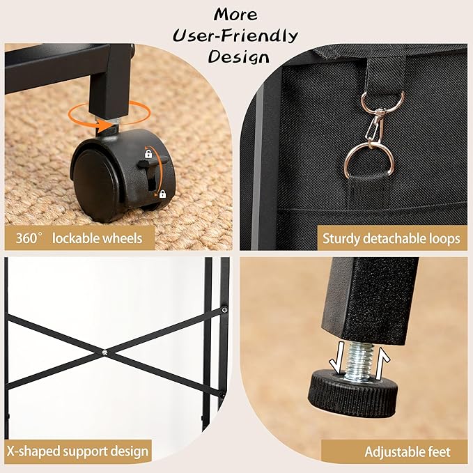 Coat Rack with Laundry Basket, Laundry Hamper Freestanding Hall Tree, Clothes Rack with Storage Shelves, 14.5 Gal Removable Bags on Wheels, Black and Brown JLH005SR-Ruum Studio Home