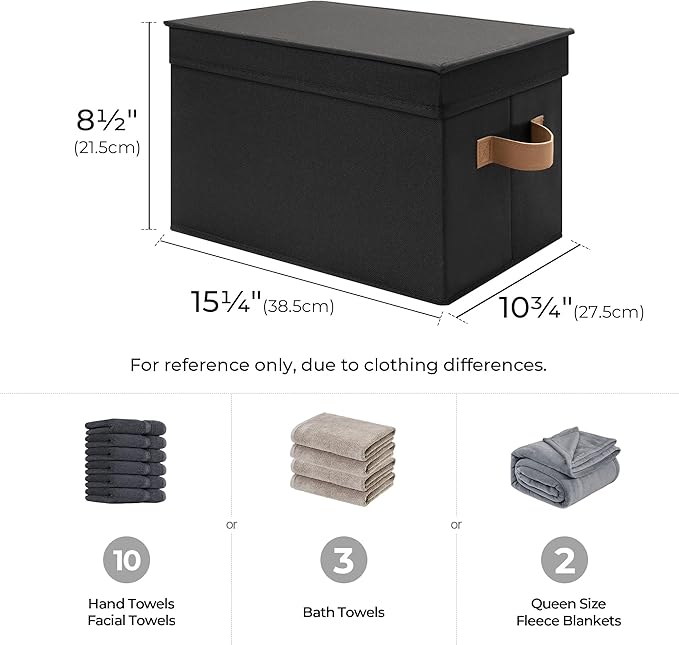 StorageWorks Large Storage Bins with Lids, Decorative Storage Boxes with Lid and PU Handles, Foldable Storage Baskets for Closet, Shelves, Stackable, Black, 3-Pack-Ruum Studio Home