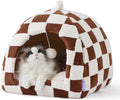 Lesure Cute Cat Beds for Indoor Cats - 2 in 1 Cat Cave Bed for Large Cats, House with Removable Washable Cushioned Pillow, Cozy Tent House with Non-Slip Bottom, Brown, 17.3 inches-Ruum Studio Home