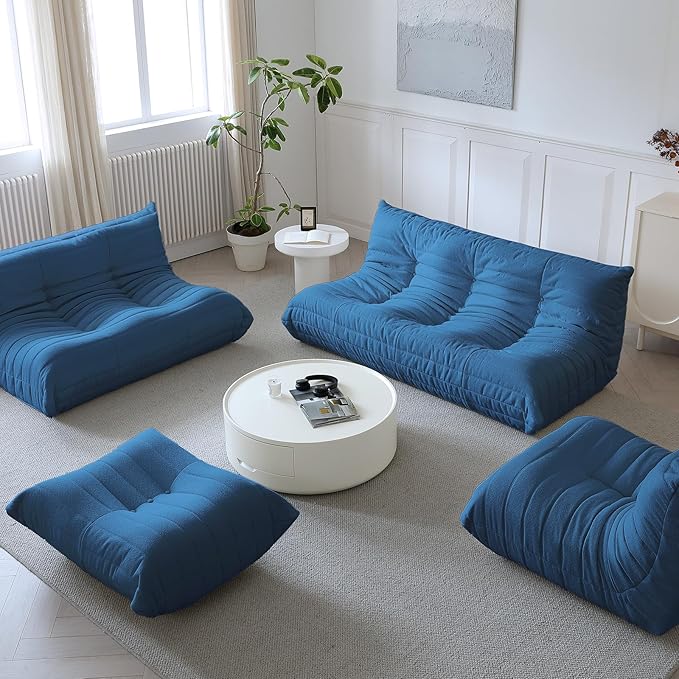 Luxury Sofa Couch Chair, Lazy Floor Seating, Fireside Bean Bag Chair, Ergonomic Tatami Sofa Lounger for Living Room, Bedroom, Office, Loveseat, Blue-Ruum Studio Home