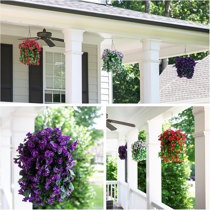 Artificial Faux Hanging White Flowers Plants Basket for Outdoor Outside, Fake UV Resistant Realistic White Morning Glory Flowers for Porch Home Balcony Yard Patio Decoration-Ruum Studio Home