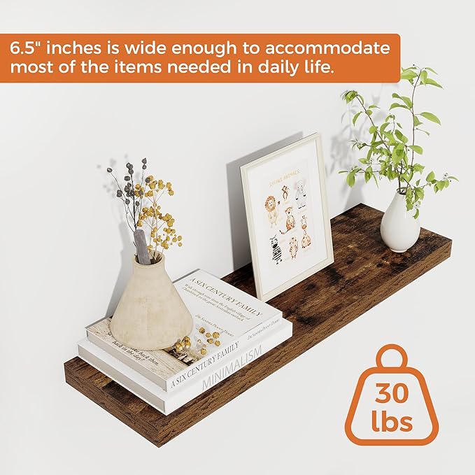 Fun Memories Floating Shelves for Wall, 22.5" Rustic Wood Deep Wall Mounted Shelves with Invisible Brackets for Decor & Storage, Floating Shelf for Living Room, Bathroom (Rustic Brown, Set of 2)-Ruum Studio Home