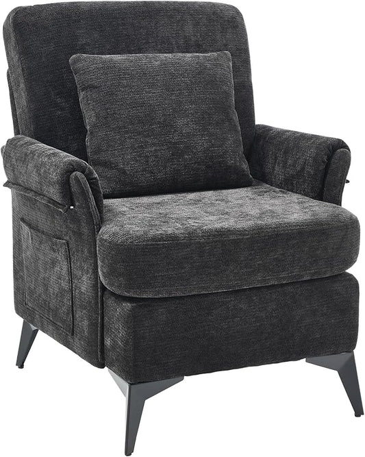 KCC Mid-Century Accent Chairs,Chenille Modern Upholstered Single Sofa,Cozy Armchair with Back for Bedroom/Office/Cafe,Black-Ruum Studio Home