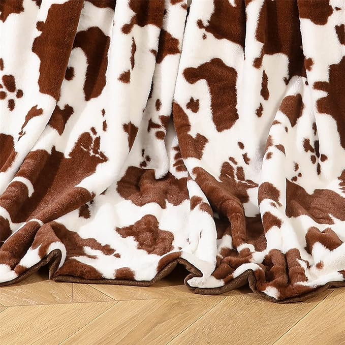 RYNGHIPY Cow Print Blanket for Sofa Couch Double Sided Flannel Animal Design Brown Throw Blanket (Brown, 51''x63'')-Ruum Studio Home