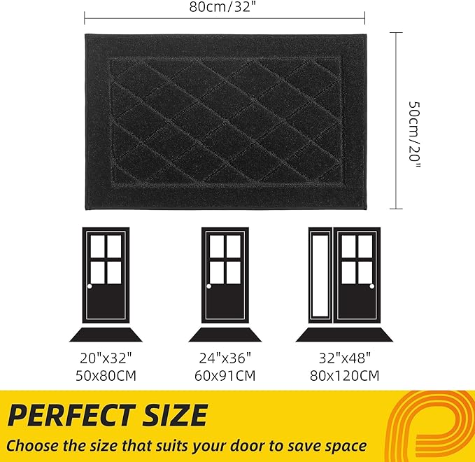 JSEI Dirt Trapper Door Mat 20"x32", Non-Slip Washable Entryway Mats, Dog Door Mat, Stain Resistant and Absorbent Floor Mats, Low Profile Welcome Mat for Front Back Door, Black-Ruum Studio Home