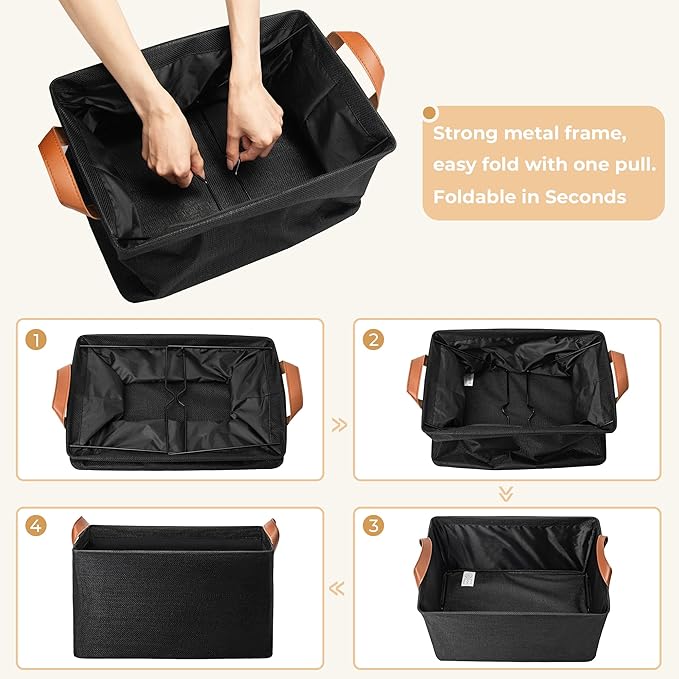 GRANNY SAYS Storage Baskets for Shelves, Closet Organizer Bins, Clothes Storage Bins with Metal Frame, Large Baskets for Organizing and Storage, Collapsible, Black, 2-Pack-Ruum Studio Home