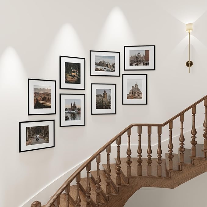 Vittanly 18x24 Picture Frames Set of 9, Shatter Resistant Plexiglass, Display 16x20 Pictures with Mat or 18x24 without Mat, Photo Frames for Wall or Tabletop, PVC Frame, Black-Ruum Studio Home