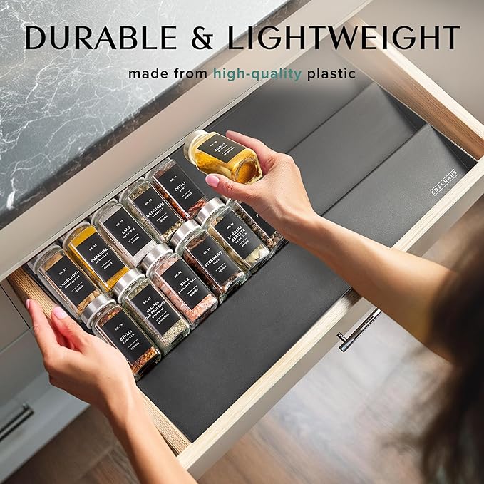 Spice Drawer Organizer - Expandable Spice Rack for Drawer, Black Seasoning Organizer for Drawer Spice Organizer, Spice Organization Seasoning rack insert for Cabinet (Jars Not Included)-Ruum Studio Home
