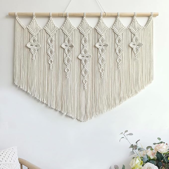 Achart Macrame Wall Hanging Large- Boho Wall Decor- large wall art- Wall Decor Living Room- Macrame Tapestry Boho Decor for Bedroom (Beige-Flower)-Ruum Studio Home