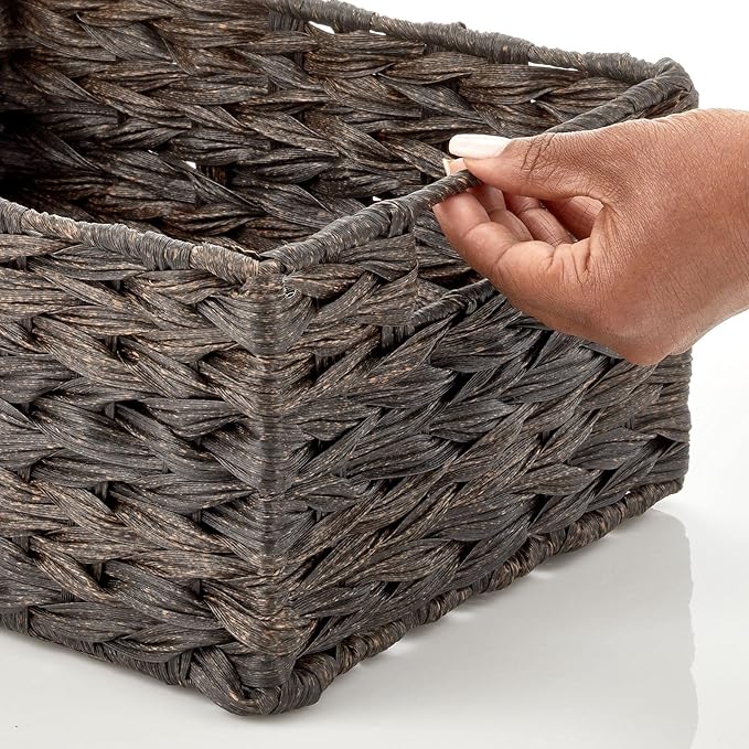 mDesign Woven Farmhouse Kitchen Pantry Food Storage Organizer Basket Box - Container Organization for Cabinets, Cupboards, Shelves, Countertops, Store Potatoes, Onions, Fruit, 6 Pack, Espresso Brown-Ruum Studio Home