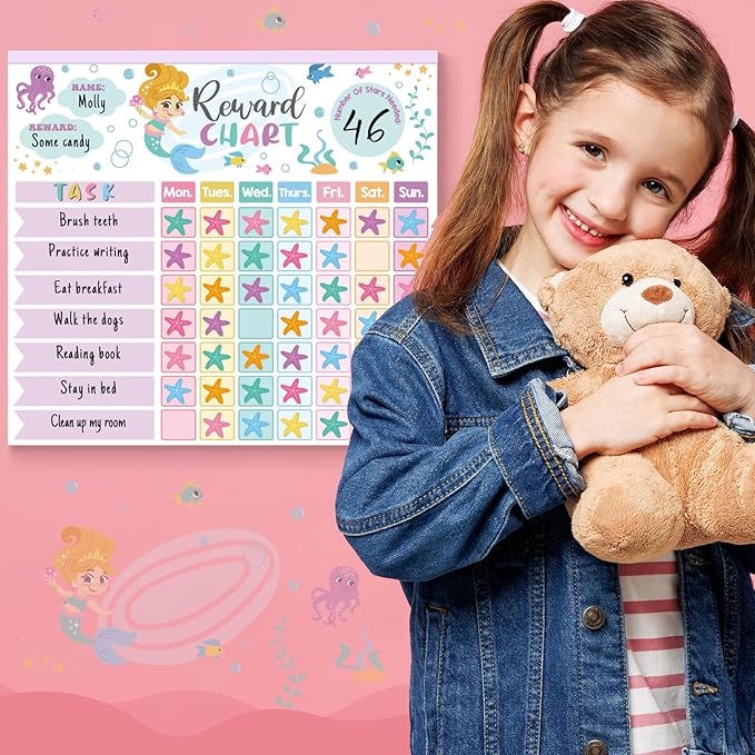 Reward Chart for Kids,Magnetic Behavior Chore Chart for Kids at Home,26 Mermaid Chore Charts,1960 Diamond Stickers,56 Reward Stickers,Incentive Chart to Develop Responsibility and Good Habits,Mermaid-Ruum Studio Home