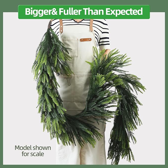 6FT Artificial Norfolk Pine Garland 2 Pack – Dense Green Christmas Garland, Real Touch Holiday Greenery for Front Door, Fireplace Mantel, Staircase, Indoor Outdoor Home Decoration-Ruum Studio Home