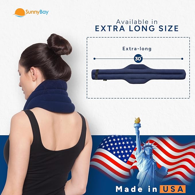 SunnyBay XL Microwave Heating Pad, Microwavable Heated Neck and Shoulder Wrap, Hands-Free Weighted Moist Hot or Cool Pack, Soft Fleece Cover and Flaxseed Filling, 30 Inch Extra-Long Length, Navy-Ruum Studio Home