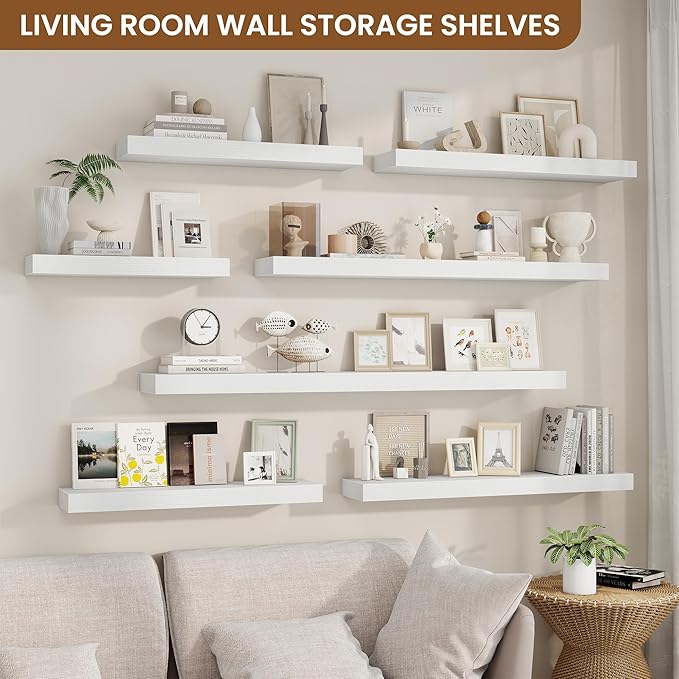 fuqing Floating Shelves for Wall, Bathroom Shelf Wall Mounted for Storage, Shelves with Invisible Bracket for Bedroom, Kitchen, Living Room, Farmhouse Small Book Shelf, 55 Inch Set of 2, White-Ruum Studio Home