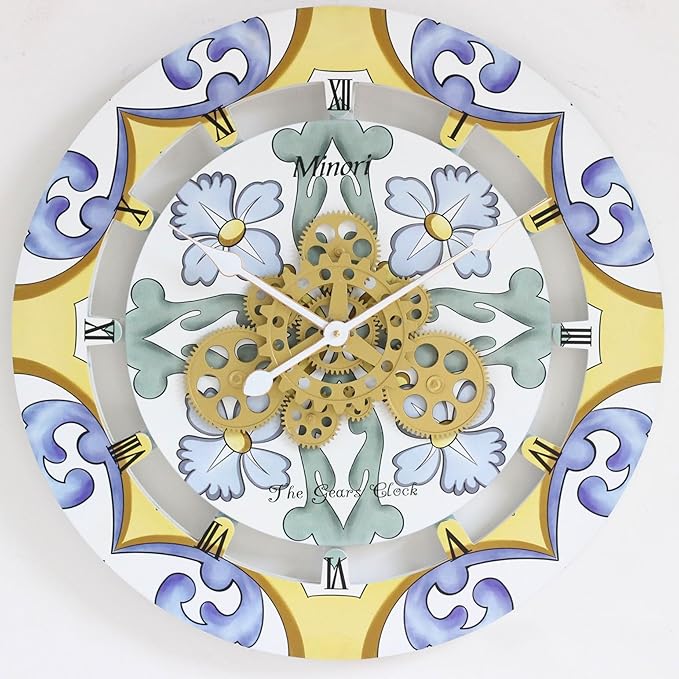 The Gears Clock Wall Clock Italy Collection with Moving Gears (Minori, 24 inch Round)-Ruum Studio Home