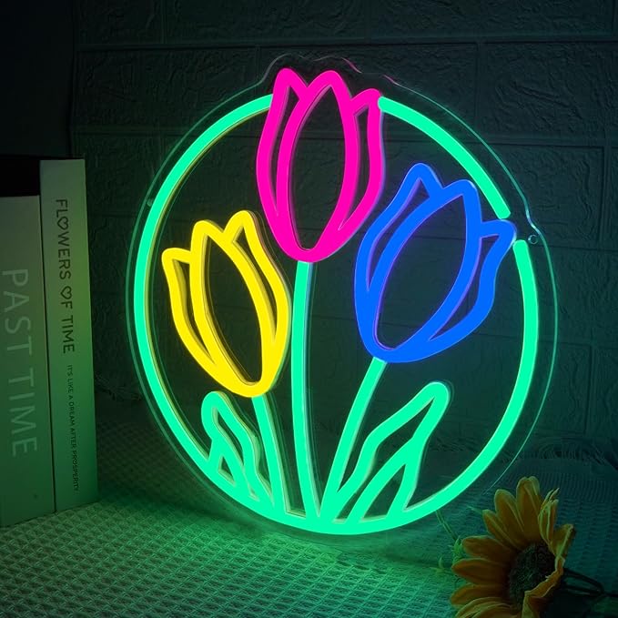 Tulip Neon Sign Flower Neon Lights for Wall Decor Vibrant Flower Shaped Light-up Sign for Girls Bedroom Teen Room living Room Dormitory shop Perfect Valentines Mothers Day Birthday Gift-Ruum Studio Home