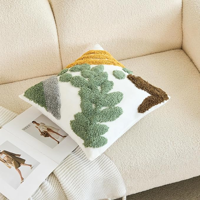HOdo Home 18x18 Throw Pillow Covers, 2PCS Tufted Boho Jacquard Pillow Covers,Farmhouse Decorative Pillow Cover,Pillow Cases for Couch Sofa Bed Stylish Decor, Simple Textured Cushion Sham-Ruum Studio Home