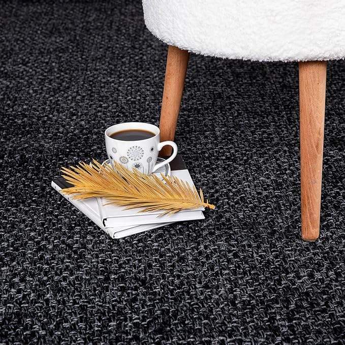 CAMILSON Easy Jute Rug 9x12, Indoor Outdoor Dark Gray Black Farmhouse Area Rugs for Living Room Patio and Kitchen Rug Solid Boho Woven Design Easy-Cleaning Washable Outside Carpet Alfombras (9 x 12)-Ruum Studio Home