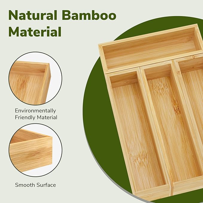 BAMEOS Silverware Organizer, Utensil Drawer Organizer, 4 Slots Kitchen Drawer Organizer, Bamboo Flatware Organizer for Drawer in Natural-Ruum Studio Home
