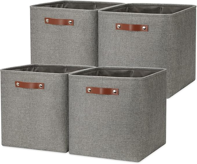 DULLEMELO Cube Storage Boxes,13 inch Fabric Baskets Closet Storage Bins for Home Organization and Storage,Stackale Gift Baskets Empty for Nursery Clothes Toys Kids Storage(Grey)-Ruum Studio Home