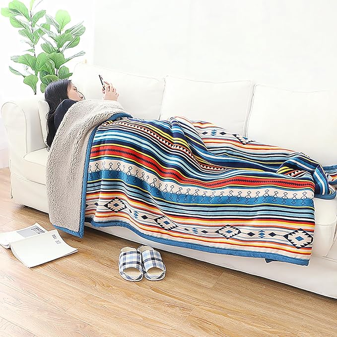UKELER Boho Sherpa Throw Blanket Queen Size 80'' x 90'', Southwestern Aztec Throw Blanket for Bed/Couch/Sofa/Camping, Great Gift for Mother's Day, Father's Day, Thanksgiving, Christmas,New Year's Day-Ruum Studio Home