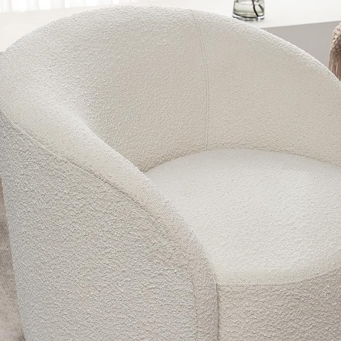 KINWELL 34" W Mid Century Modern Swivel Barrel Chair, Round Upholstered Boucle Swivel Accent Chairs, No Assembly Sofa Chair for Living Room Bedroom Reading Apartment Lounge Nursery(Cream)-Ruum Studio Home