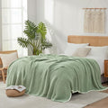 Snuggle Sac Sage Green Waffle Bedding Blankets Queen Size 90x90 inches, Reversible Microfiber Fluffy Fuzzy Soft Throw Cozy Knit Blanket for Women Mothers Birthday Gifts-Ruum Studio Home