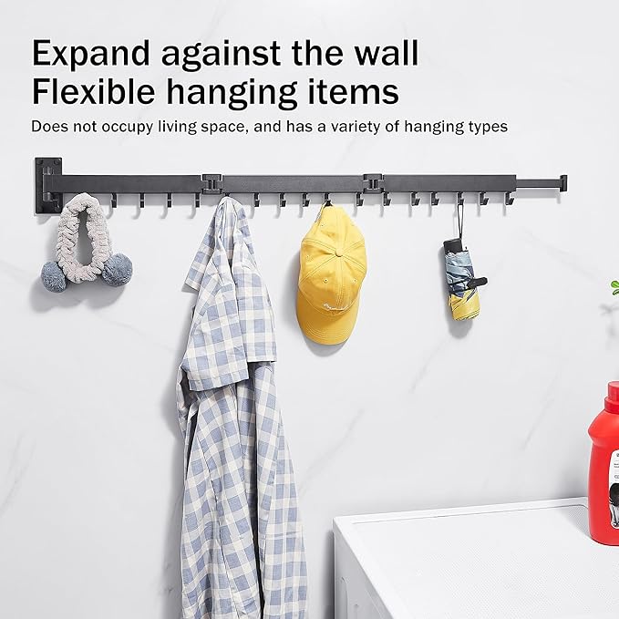 Clothes Drying Rack,Laundry Drying Rack Wall Mount, Space Saver Clothes Rack,Retractable,Collapsible(Tri-Fold), for Balcony,Laundry,Bathroom, Dark Grey Color,3z-g02-Ruum Studio Home