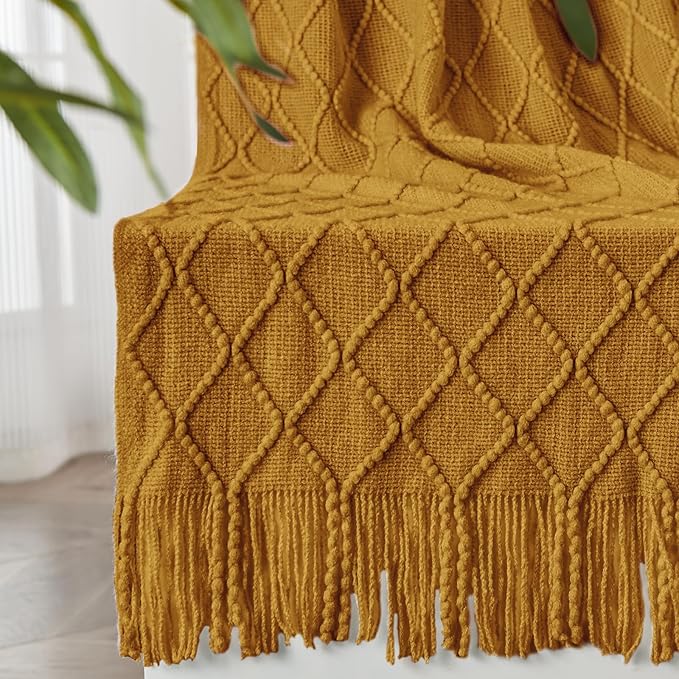 inhand Knitted Fall Throw Blanket for Couch and Bed, Knit Fall Decor Halloween Blanket with Tassel, Brown Lightweight Decorative Farmhouse Warm Woven Blankets and Throws for Women, 60"x80"-Ruum Studio Home