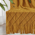 inhand Knitted Fall Throw Blanket for Couch and Bed, Knit Fall Decor Halloween Blanket with Tassel, Brown Lightweight Decorative Farmhouse Warm Woven Blankets and Throws for Women, 60"x80"-Ruum Studio Home