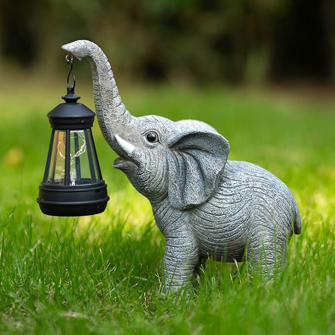 Solar Garden Statue Lights Elephants Figurine with Solar Lantern, Outdoor Yard Decorations for Patio Porch Home, Christmas Elephant Gifts for Women - Unique Housewarming Gifts-Ruum Studio Home