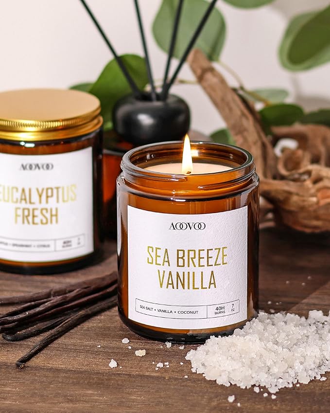 AOOVOO Candles Set - 6PC Scented Candles, Soy Candle, Aromatherapy Candle, Soy Wax Candle, Candle for Home Scented, Lavender/Vanilla/Eucalyptus/Sage/Jasmine/Sandalwood-Ruum Studio Home