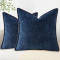 decorUhome Chenille Soft Throw Pillow Covers 20x20 Set of 2, Farmhouse Velvet Neutral Decorative Euro Pillow Covers with Stitched Edge for Couch Sofa Bed Home Decor, Poseidon-Ruum Studio Home