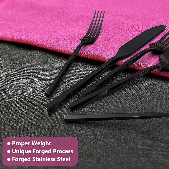 Black 20 Piece Stainless Steel Silverware Set, Handle Flatware, Modern Mirror Finish Cutlery Set, Service for 4, Dishwasher Safe-Ruum Studio Home