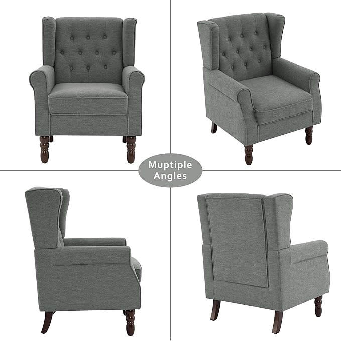 Lumibee High Back Accent Chair,Upholstered Wingback Armchair with Solid Wood Legs for Small Spaces,Comfy Single Sofa Chair for Living Room,Bedroom,Office-Gray-Ruum Studio Home