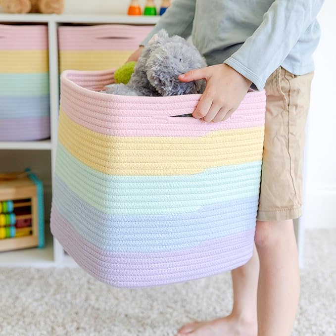 NaturalCozy Storage Cubes 11 Inch Cotton Rope Woven Baskets for Organizing, 3-Pack | Cube Storage Bin | Square Storage Baskets for Shelves Organizer, Classroom, Kids Toy Bins, Closet, Baby Nursery-Ruum Studio Home