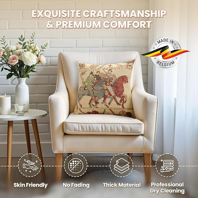 Charlotte Home Furnishings Bayeux Mont St. Michel Throw Pillow Cover 16" x 16" – Medieval Tapestry Cushion Case for Sofa, Couch, & Bed | Cotton Jacquard Woven in Europe | Insert Not Included-Ruum Studio Home
