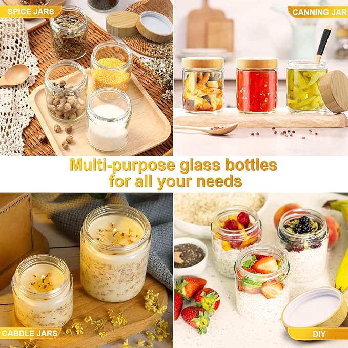 AISIPRIN Spice Jars with Label,12 Pcs 8oz Glass Jars with Bamboo Lids,Spice Organizer for Cabinet,Drawer, Rack, Seasoning Organizer Containers,Including 2 Type Labels-Ruum Studio Home