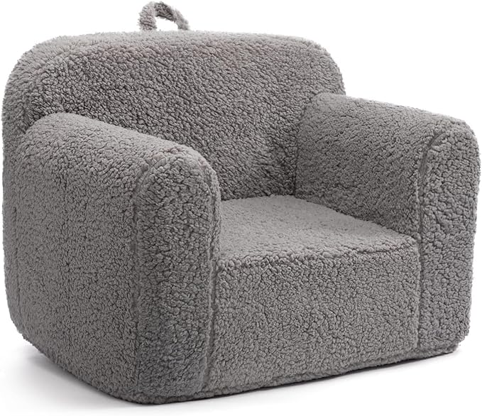 ALIMORDEN Kids Ultra-Soft Snuggle Foam Filled Chair, Toddler Cuddly Sherpa Reading Couch for Boys and Girls, Grey-Ruum Studio Home